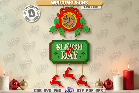 Christmas Welcome Signs Laser Cut Bundle | Winter Front Door Decor | Retro Signs | Xmas Wall Decor | Wall Decor | Christmas Laser | Christmas Eve | Home Decor | Merry Christmas | Xmas SVG | Winter Holidays | Holly Jolly Vibes | CNC Files SVG The T Store Design 