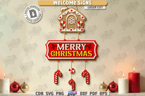 Christmas Welcome Signs Laser Cut Bundle | Winter Front Door Decor | Retro Signs | Xmas Wall Decor | Wall Decor | Christmas Laser | Christmas Eve | Home Decor | Merry Christmas | Xmas SVG | Winter Holidays | Holly Jolly Vibes | CNC Files SVG The T Store Design 