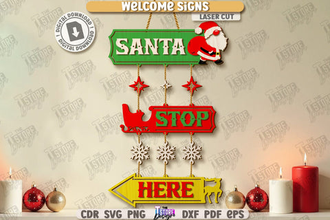 Christmas Welcome Signs Laser Cut Bundle | Winter Front Door Decor | Retro Signs | Xmas Wall Decor | Wall Decor | Christmas Laser | Christmas Eve | Home Decor | Merry Christmas | Xmas SVG | Winter Holidays | Holly Jolly Vibes | CNC Files SVG The T Store Design 