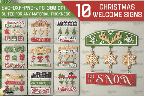 Christmas Welcome Signs Laser Cut Bundle. Xmas Decor SVG SVG Evgenyia Guschina 