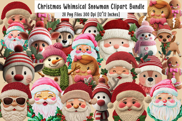 Christmas Whimsical Snowman Clipart Bundle / 28 Png Design Sublimation designmaster24 