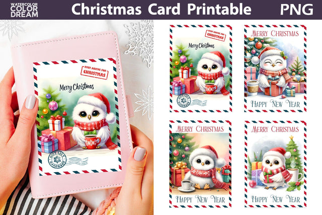 Christmas White Owl Card Sublimation WatercolorColorDream 