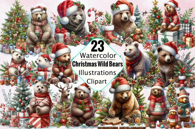 Christmas Wild Bears Sublimation Clipart Bundle Sublimation SVGArt 