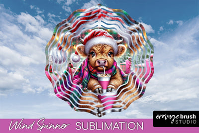 Christmas Wind Spinner PNG - Highland Cow Sublimation Sublimation OrangeBrushStudio 