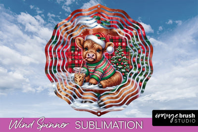 Christmas Wind Spinner PNG - Highland Cow Sublimation Sublimation OrangeBrushStudio 