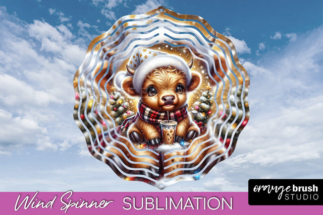 Christmas Wind Spinner PNG - Highland Cow Sublimation Sublimation OrangeBrushStudio 