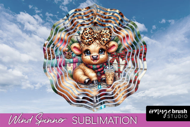 Christmas Wind Spinner PNG - Highland Cow Sublimation Sublimation OrangeBrushStudio 