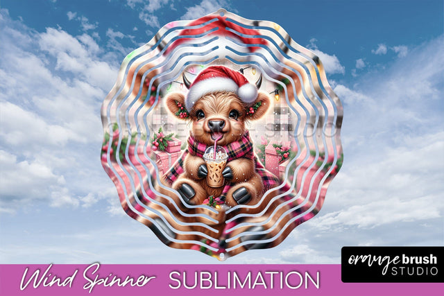 Christmas Wind Spinner PNG - Highland Cow Sublimation Sublimation OrangeBrushStudio 