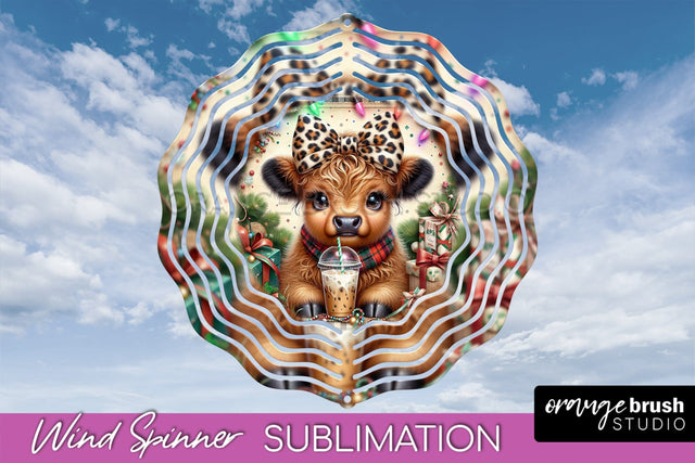 Christmas Wind Spinner PNG - Highland Cow Sublimation Sublimation OrangeBrushStudio 