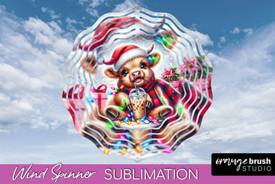 Christmas Wind Spinner PNG - Highland Cow Sublimation Sublimation OrangeBrushStudio 