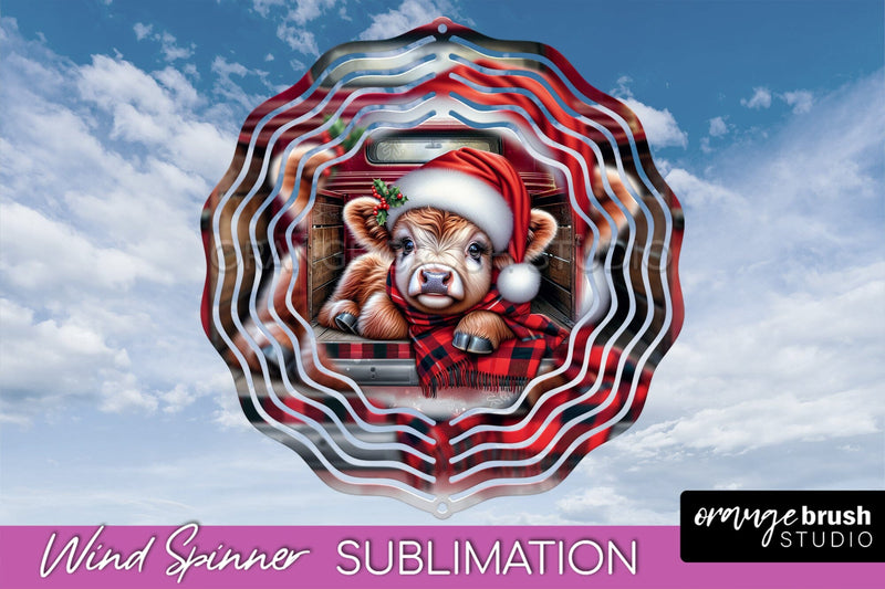 Christmas Wind Spinner PNG - Highland Cow Sublimation Sublimation OrangeBrushStudio 