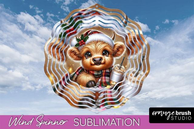 Christmas Wind Spinner PNG - Highland Cow Sublimation Sublimation OrangeBrushStudio 
