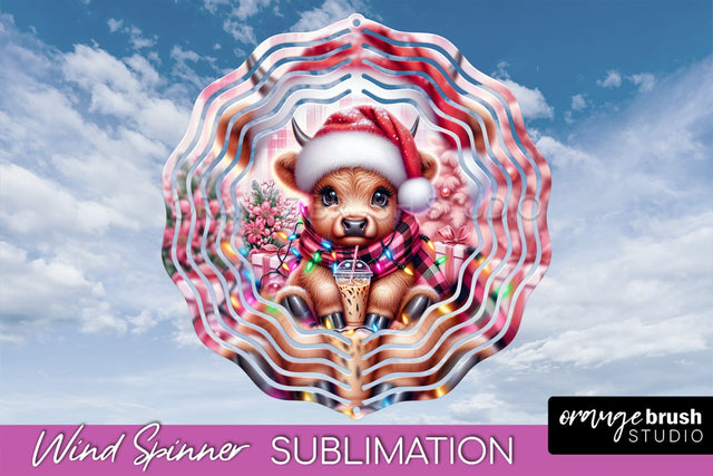 Christmas Wind Spinner PNG - Highland Cow Sublimation Sublimation OrangeBrushStudio 
