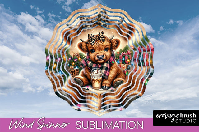 Christmas Wind Spinner PNG - Highland Cow Sublimation Sublimation OrangeBrushStudio 