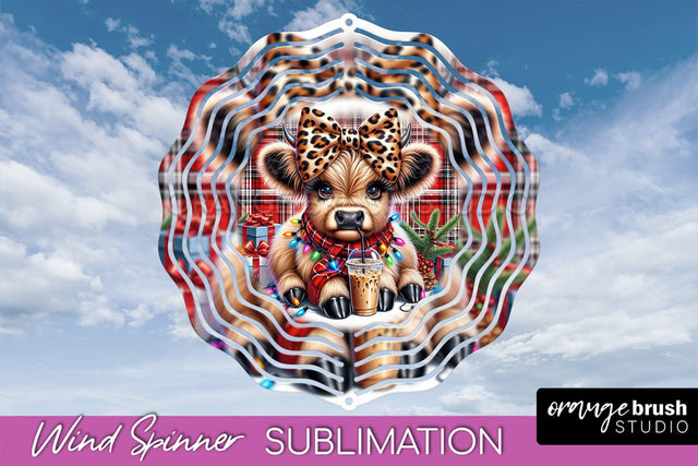 Christmas Wind Spinner PNG - Highland Cow Sublimation Sublimation OrangeBrushStudio 