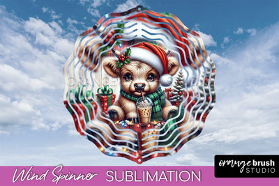 Christmas Wind Spinner PNG - Highland Cow Sublimation Sublimation OrangeBrushStudio 