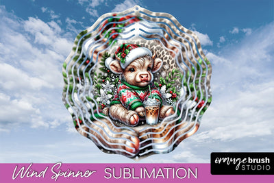 Christmas Wind Spinner PNG - Highland Cow Sublimation Sublimation OrangeBrushStudio 