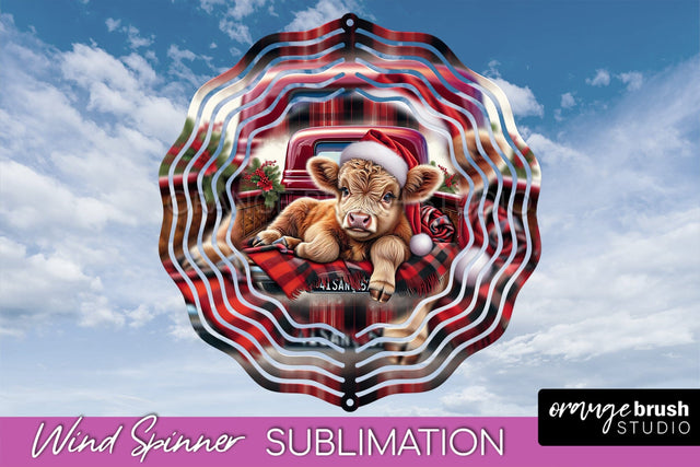 Christmas Wind Spinner PNG - Highland Cow Sublimation Sublimation OrangeBrushStudio 