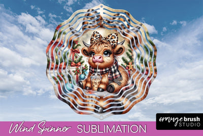 Christmas Wind Spinner PNG - Highland Cow Sublimation Sublimation OrangeBrushStudio 
