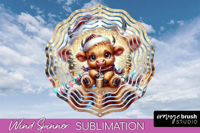 Christmas Wind Spinner PNG - Highland Cow Sublimation Sublimation OrangeBrushStudio 
