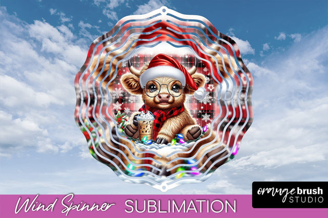 Christmas Wind Spinner PNG - Highland Cow Sublimation Sublimation OrangeBrushStudio 