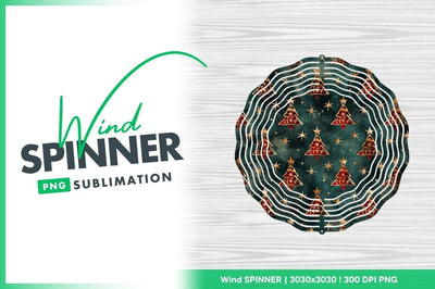 Christmas Wind Spinner Round Png with Red Trees and Gold Stars on Teal Background Sublimation Regulrcrative 