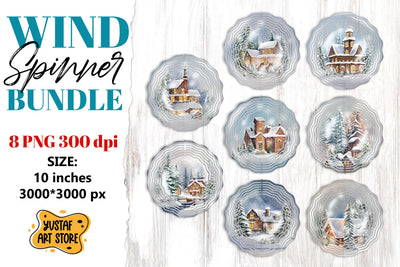 Christmas wind spinner. Winter house sublimation bundle Sublimation Yustaf Art Store 