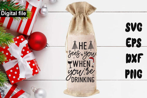 Christmas wine bag SVG bundle, Holiday Bottle Bag Designs for Cricut & Silhouette SVG Isabella Machell 