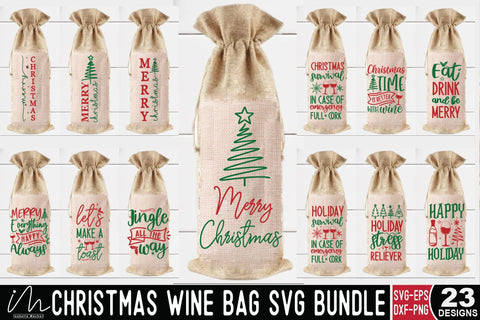 Christmas wine bag SVG bundle, Holiday Bottle Bag Designs for Cricut & Silhouette SVG Isabella Machell 