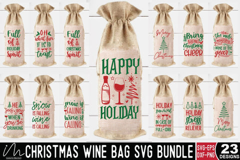 Christmas wine bag SVG bundle, Holiday Bottle Bag Designs for Cricut & Silhouette SVG Isabella Machell 