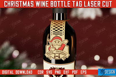 Christmas Wine Bottle Tag | Christmas Gift Idea | Holiday Bottle Tag | CNC File SVG Fly Design 