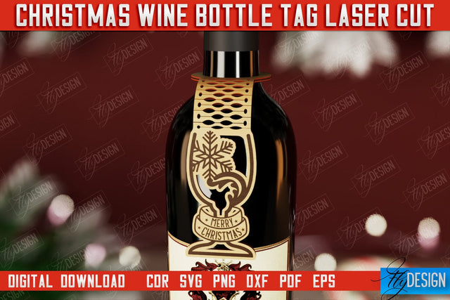 Christmas Wine Bottle Tag | Christmas Gift Idea | Holiday Bottle Tag | CNC File SVG Fly Design 