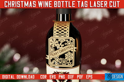 Christmas Wine Bottle Tag | Christmas Gift Idea | Holiday Bottle Tag | CNC File SVG Fly Design 