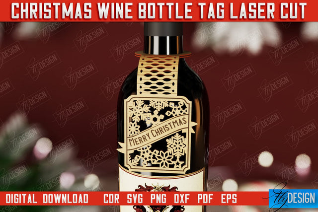 Christmas Wine Bottle Tag | Christmas Gift Idea | Holiday Bottle Tag | CNC File SVG Fly Design 