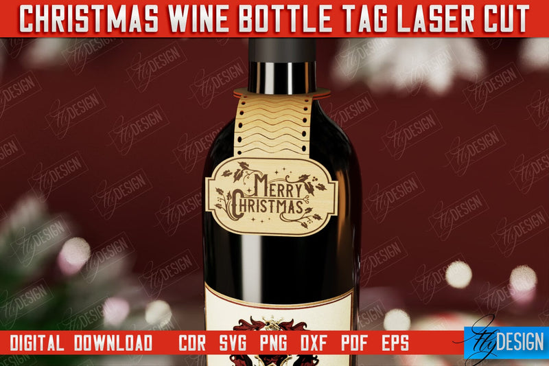 Christmas Wine Bottle Tag | Christmas Gift Idea | Holiday Bottle Tag | CNC File SVG Fly Design 