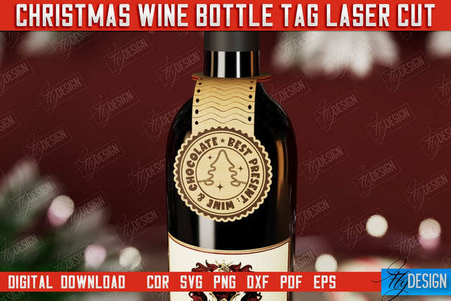 Christmas Wine Bottle Tag | Christmas Gift Idea | Holiday Bottle Tag | CNC File SVG Fly Design 