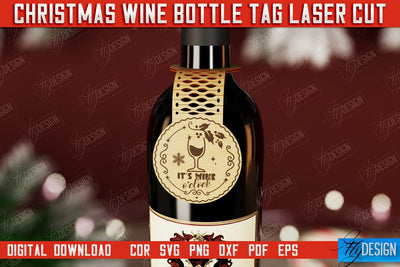 Christmas Wine Bottle Tag | Christmas Gift Idea | Holiday Bottle Tag | CNC File SVG Fly Design 