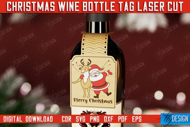 Christmas Wine Bottle Tag | Christmas Gift Idea | Holiday Bottle Tag | CNC File SVG Fly Design 