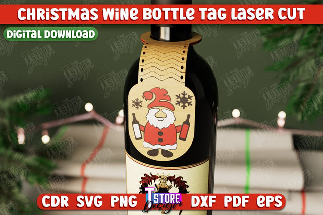 Christmas Wine Bottle Tag | Christmas Gift Idea | Holiday Bottle Tag | CNC File SVG The T Store Design 
