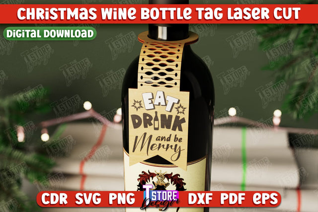 Christmas Wine Bottle Tag | Christmas Gift Idea | Holiday Bottle Tag | CNC File SVG The T Store Design 