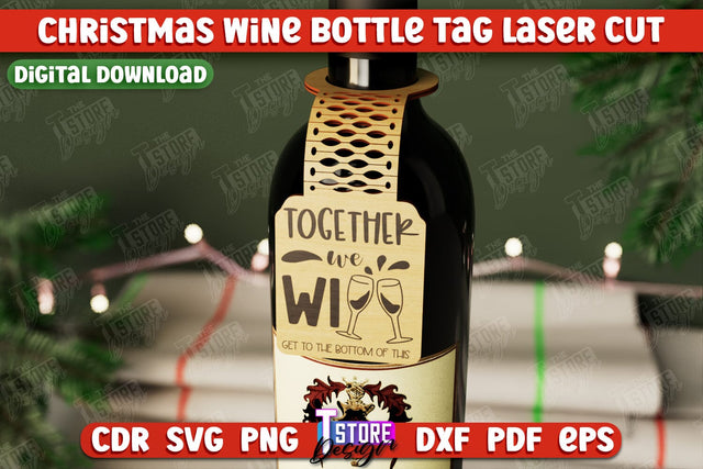 Christmas Wine Bottle Tag | Christmas Gift Idea | Holiday Bottle Tag | CNC File SVG The T Store Design 