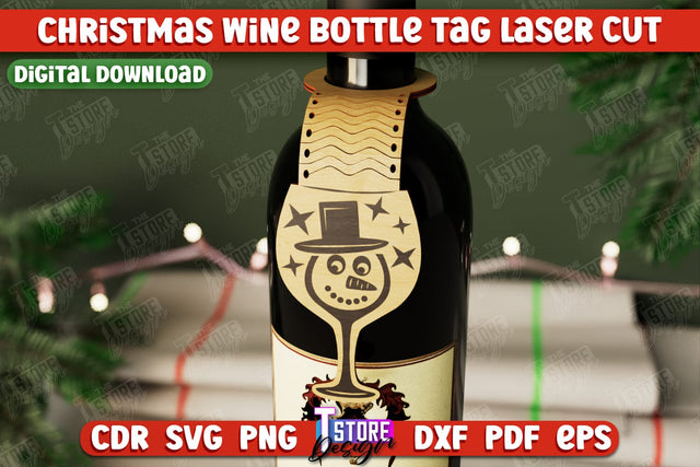 Christmas Wine Bottle Tag | Christmas Gift Idea | Holiday Bottle Tag | CNC File SVG The T Store Design 