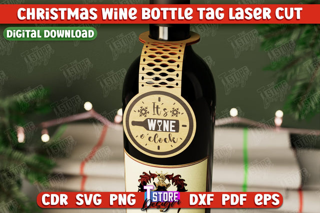Christmas Wine Bottle Tag | Christmas Gift Idea | Holiday Bottle Tag | CNC File SVG The T Store Design 