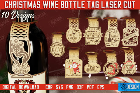 Christmas Wine Bottle Tags Bundle | Christmas Gift Idea | Holiday Bottle Tag | CNC Files SVG Fly Design 