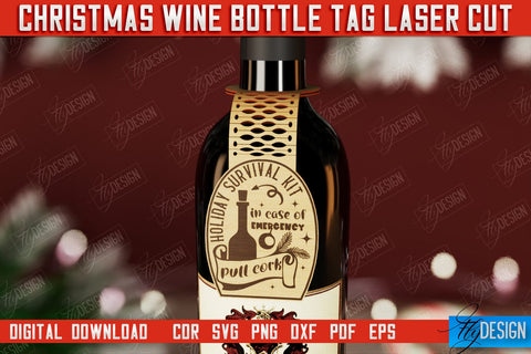 Christmas Wine Bottle Tags Bundle | Christmas Gift Idea | Holiday Bottle Tag | CNC Files SVG Fly Design 