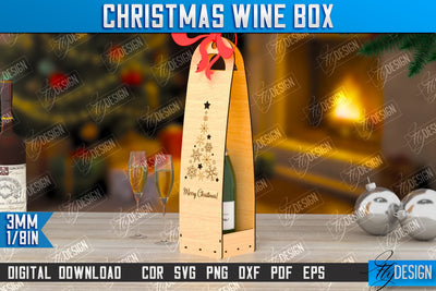 Christmas Wine Box Laser Cut | Christmas Gift Idea | Bottle Box | Gift Box | CNC File SVG Fly Design 