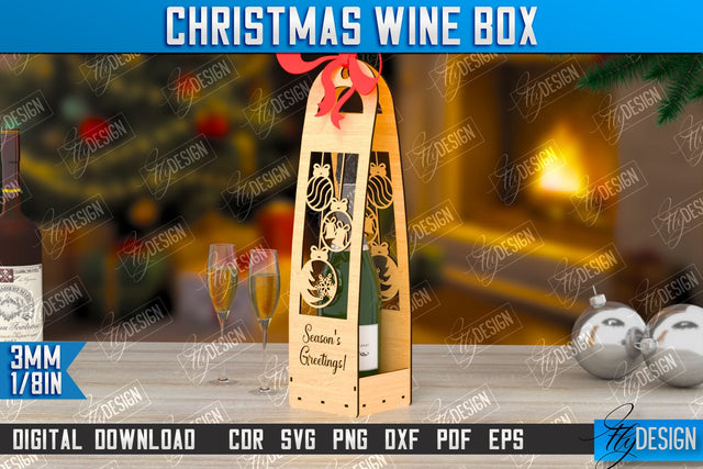 Christmas Wine Box Laser Cut | Christmas Gift Idea | Bottle Box | Gift Box | CNC File SVG Fly Design 