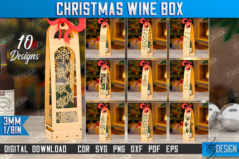 Christmas Wine Boxes Laser Cut Bundle | Christmas Gift Idea | Bottle Box | Gift Box | CNC Files SVG Fly Design 