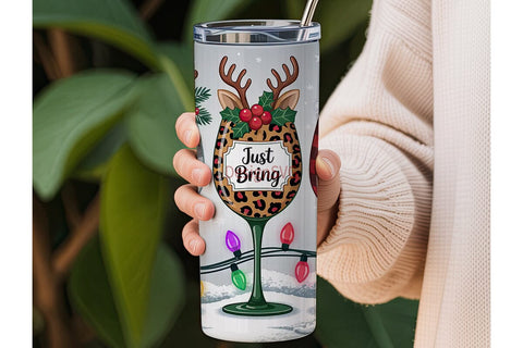 Christmas Wine Glass Tumbler Wrap Sublimation DesignSVG 