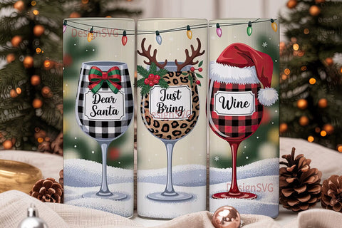 Christmas Wine Glass Tumbler Wrap Sublimation DesignSVG 